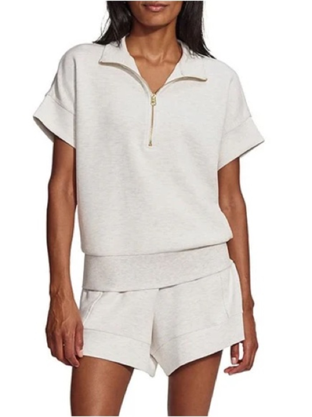 Varley Richie Short Sleeve Sweatshirt in Ivory Marl